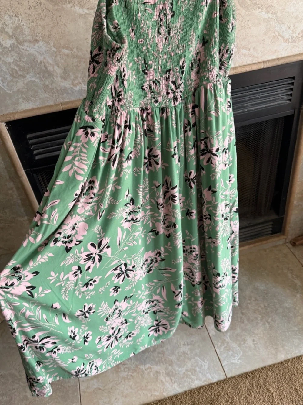 torrid Green Floral Midi Dress with Smocked Bodice and Ruffle Straps - Picture 9 of 10